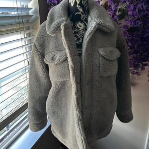 Forever 21 Teddy Sherpa Jacket Grey Cozy Oversized Size S